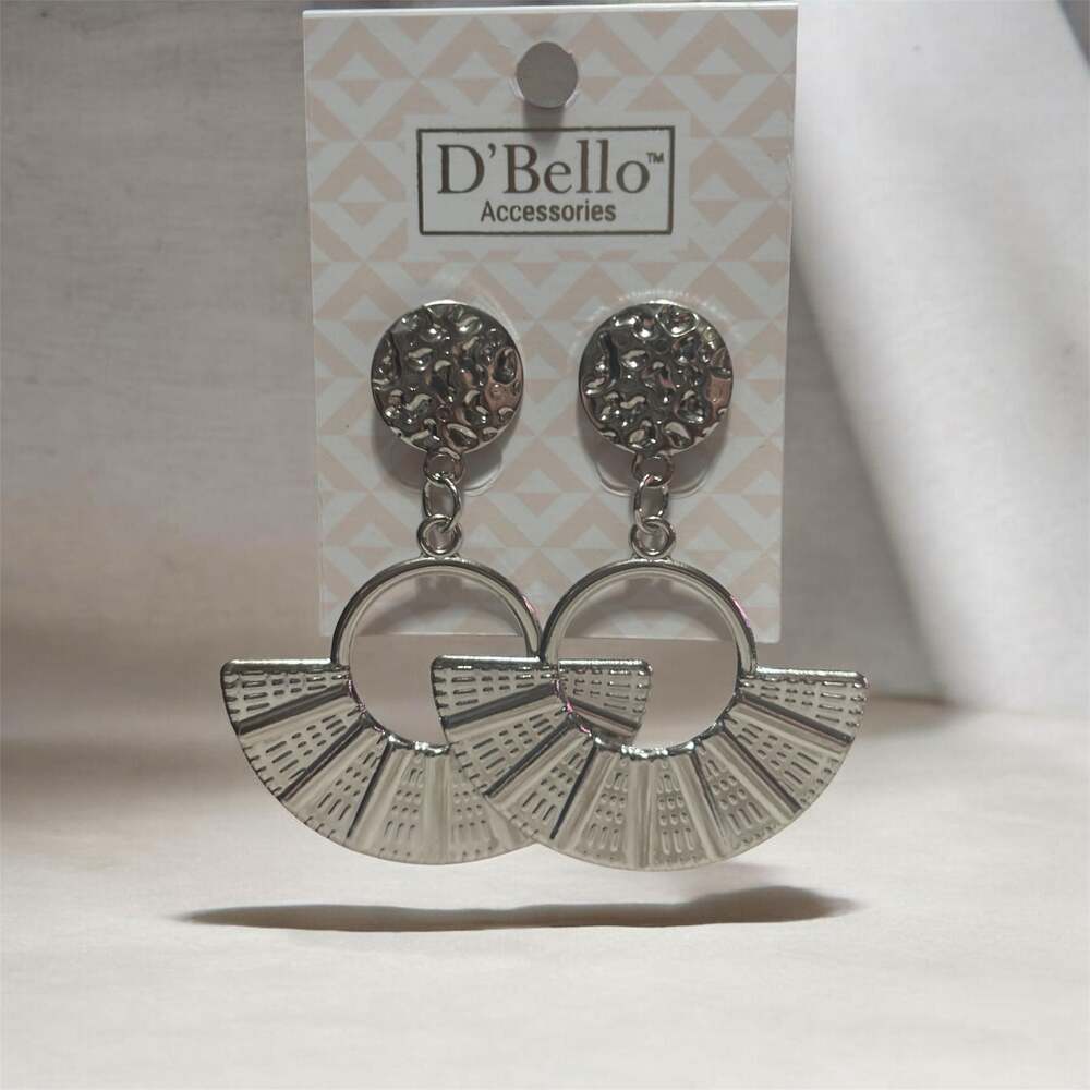 D'Bello Accessories Silver-Tone Textured Fan Drop Earrings